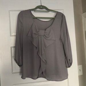 Dove grey blouse with low bow back - size M